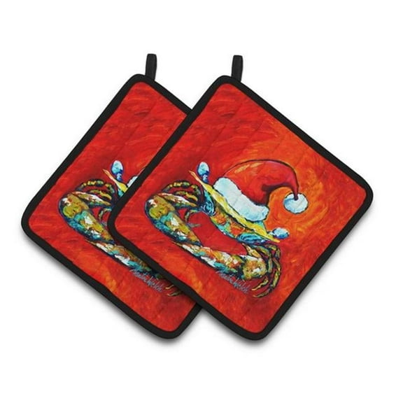 Crab in Santa Hat Santa Claws Pair of Pot Holders, 7.5 x 3 x 7.5 in.