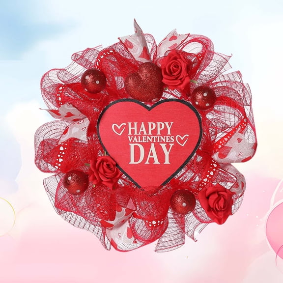 Valentine's Day Heart Wreath - 16in, Handmade Door Wreath Decoration Valentines Day Holiday Living Room or Wedding Decorations Ornament