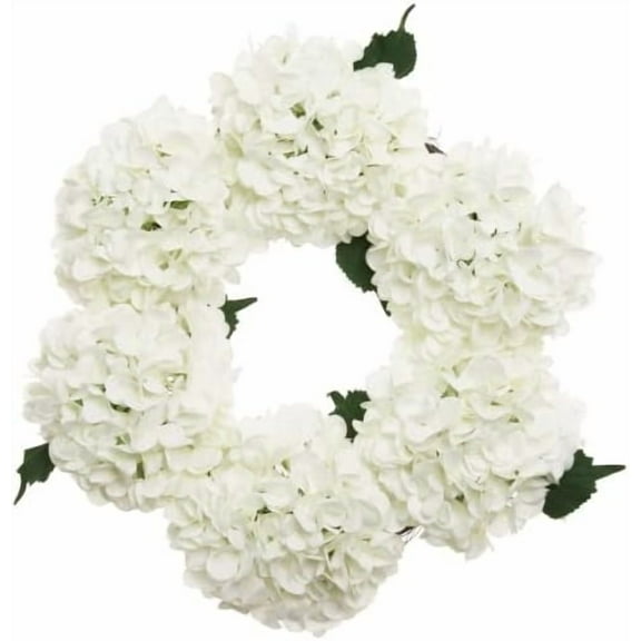 18" White Hydrangea Christmas Wreath – Artificial Floral Front Door Decoration, Spring & Summer Home Décor, Lifelike Greenery Wreath for Indoor & Outdoor Use