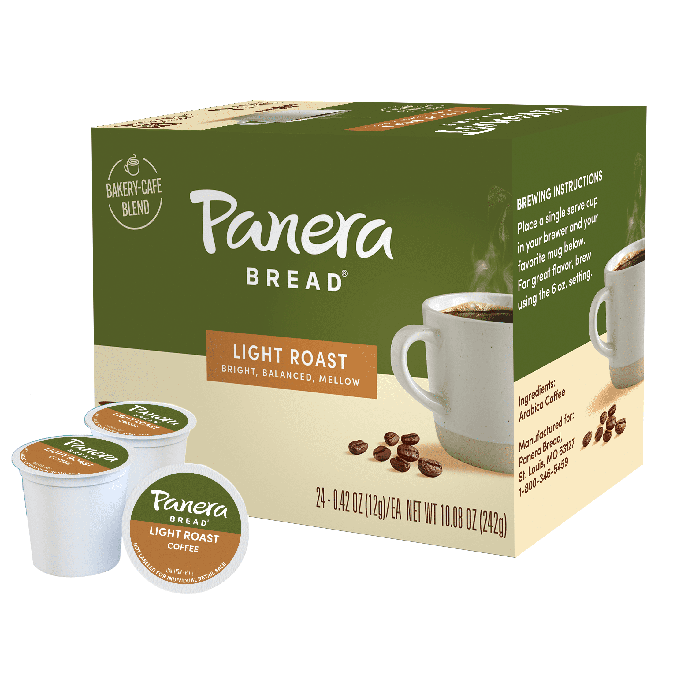 Panera Bread Light Roast Coffee, Single Serve 96 Count Pods (4 Packs of 24)