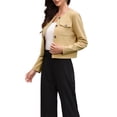 thumbnail image 4 of INSPIRE CHIC Work Jacket for Women's Button Down Collarless Long Sleeve Round Neck Casual Business Office Coat XS Khaki, 4 of 6