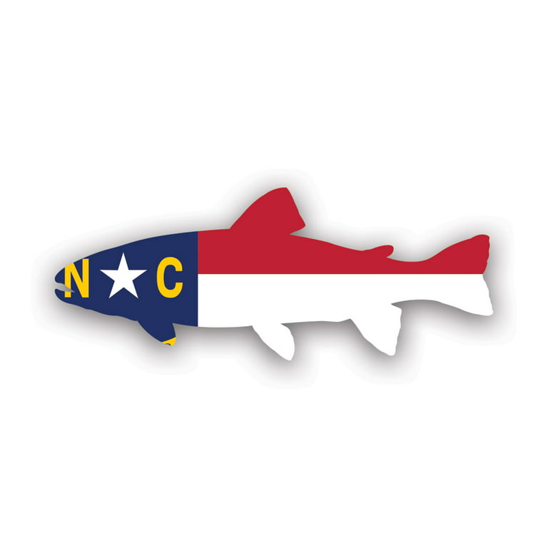 Two Pack North Carolina State Shaped Trout Sticker Vinyl Decal Sticker NC  Fly Fishing Fish Made in USA