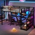 thumbnail image 5 of Harper & Bright Designs Full Size Metal Loft Bed with Desk and Storage Stairs, Loft Bed Frame with LED Lights and USB Ports for Boys and Girls, White, 5 of 11