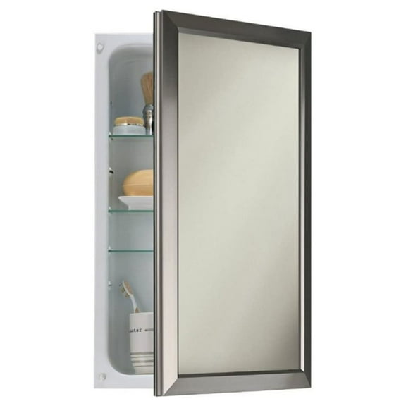 Jensen 15 Inch x 25 Inch Recessed Framed Mirrored Medicine Cabinet, Nickel