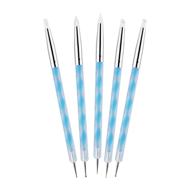 5 piezas de herramientas portátiles de doble cabeza para decoración de uñas, herramientas de punta para puntear, pinceles de pintura, de , Azul Macarena Cepillo de uñas