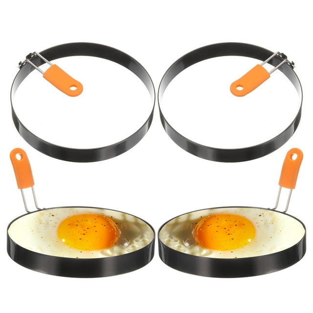 Uxcell 4Pcs Anillos para Huevo 6" Acero Inoxidable Antiadherente para Cocinar Pancakes con Mango de Silicona para Freír Huevos, Sándwiches, Tortillas, Desayuno