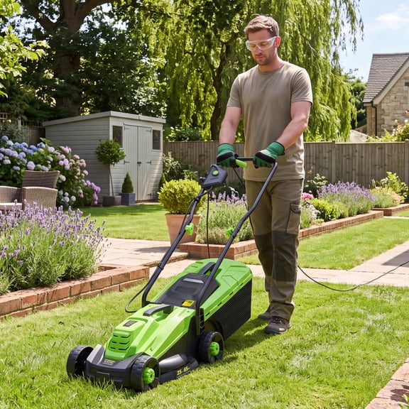 13-Inch Corded Electric Lawn Mower, 12-Amp Motor, 3-Position Height Adjustment, 30 L Bag, Green