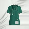 thumbnail image 2 of LNWUY Scrubs for Women Loose Fit Stretchy Scrub Tops Nurse Uniform Shirts V-Neck Short Sleeve T-Shirt Tee with Pockets Green XXXL, 2 of 9