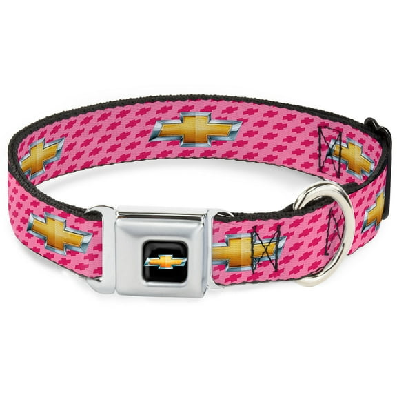 GM General Motors Pet Collar, Dog Collar Metal Seatbelt Buckle, Chevy Gold Bowtie Logo Pink, 9.5 to 13 Inches 1.0 Inch Wide
