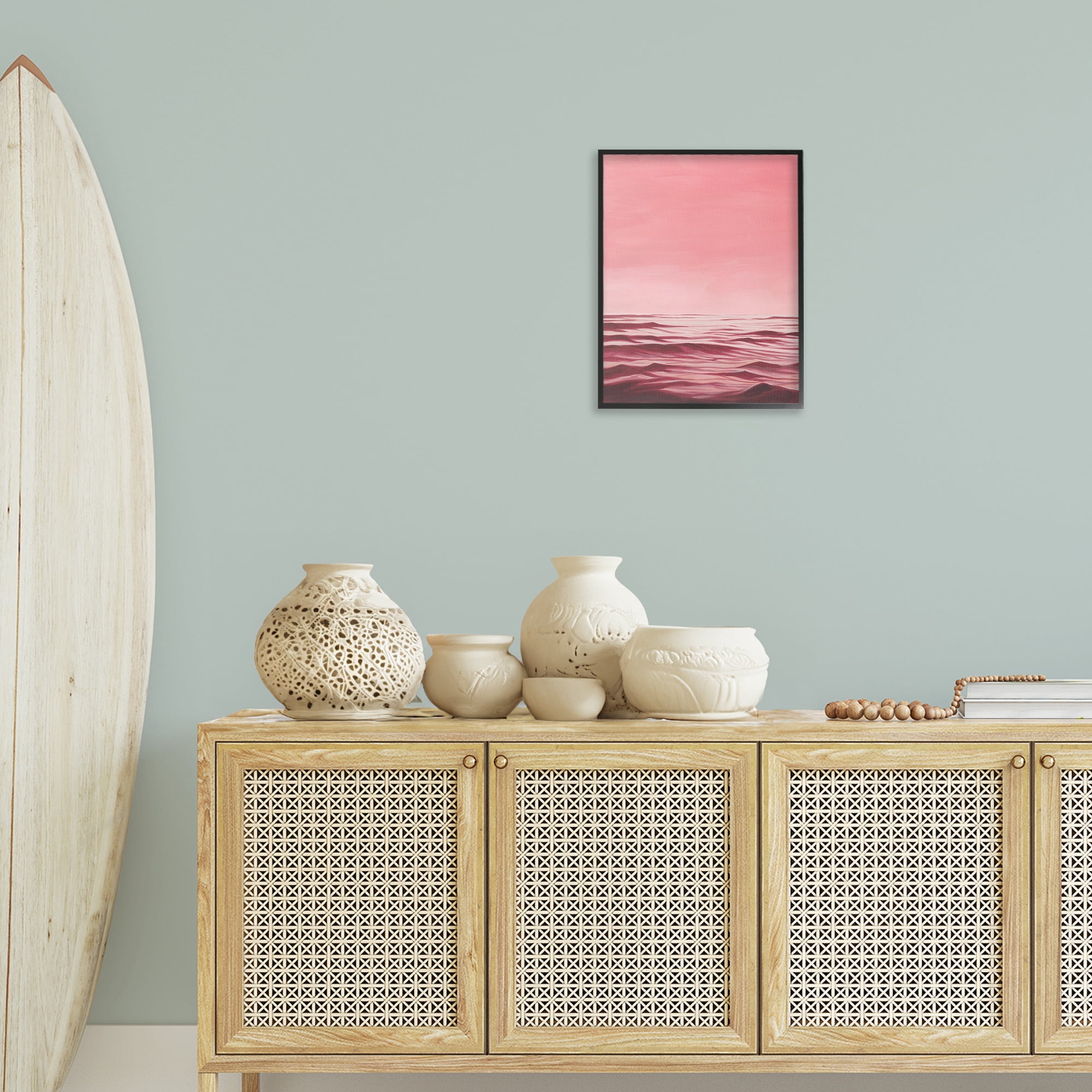 Stupell Industries Pink Ocean Ripples Coastal Painting Black Framed Art Print Wall Art, 16 x 20