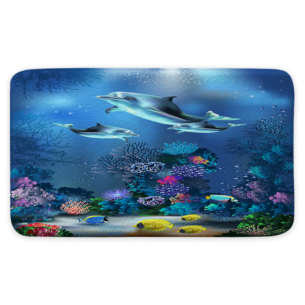 Ocean Bath Mats for Bathroom, Underwater Sea World Bath Mat, Tropical