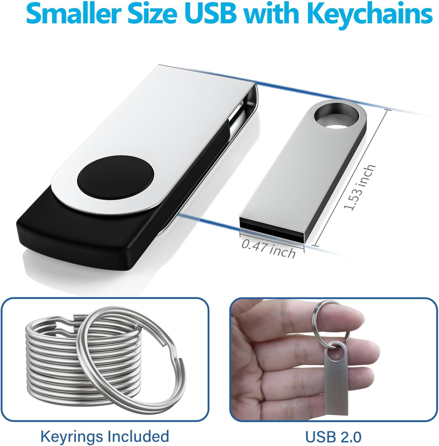 64GB USB Flash Drive 2 Pack, Metal Flash Drive USB 2.0 Thumb Drives with Keychains USB Stick 64GB USB Drive Pendrive