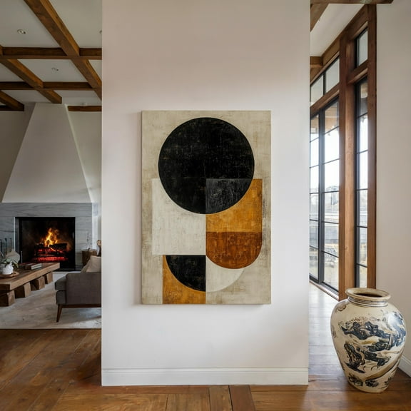 Velto Modern Abstract Geometric Canvas - Minimalist Black, White Ochre Wall Art - Contemporary Home & Office Decor Canvas, 8x10 UNFRAMED