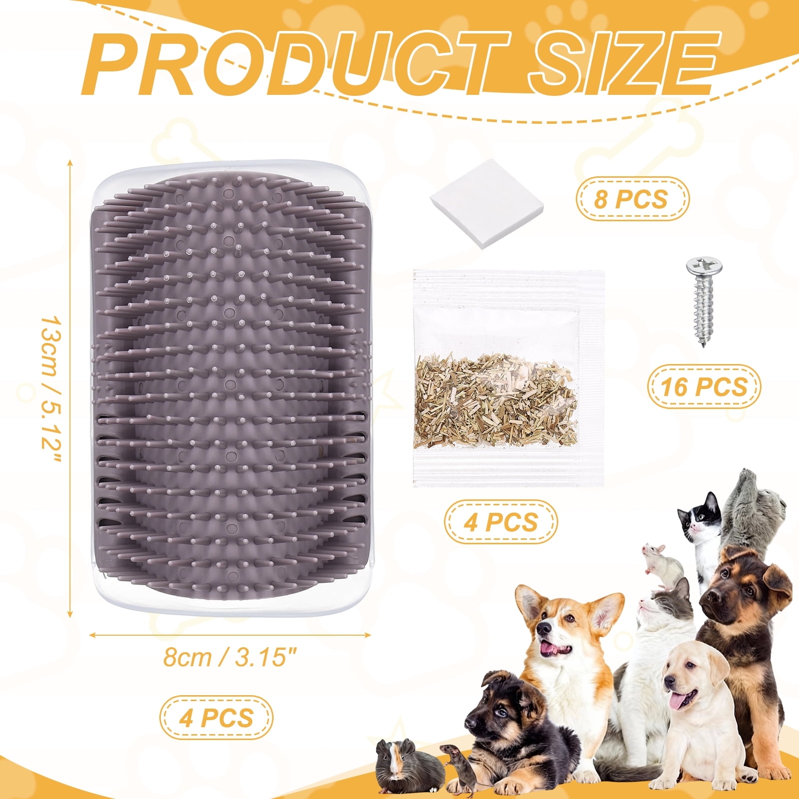 Uxcell Self Grooming Cat Brush, Cat Self Groomer Scratcher with Catnip Softer Cat Face Scratchers Wall Corner Groomer Massage Combs (4Pcs, S, Grey) for Long Short Fur Pets/Kittens/Puppies