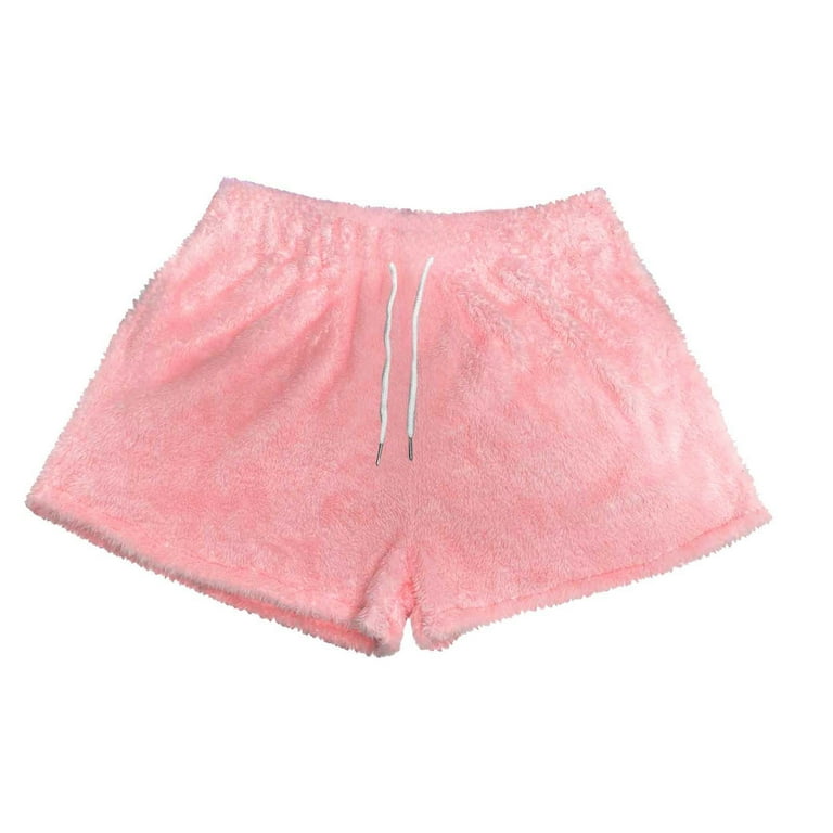 Annhoo Fuzzy Pajama Shorts for Women Casual Warm Solid Drawstring