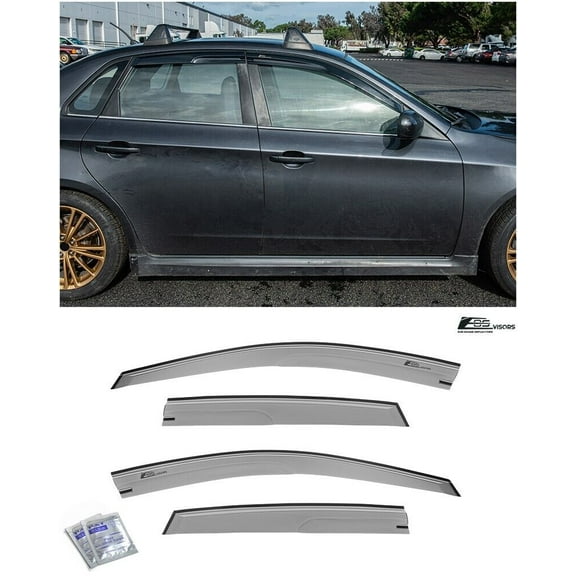 Replacement For 2008-2011 Subaru Impreza 2008-2014 WRX STi Models | EOS Visors JDM Mugen Tape-On Style SMOKE TINTED Side Vents Window Deflectors Rain Guard DWV-V247