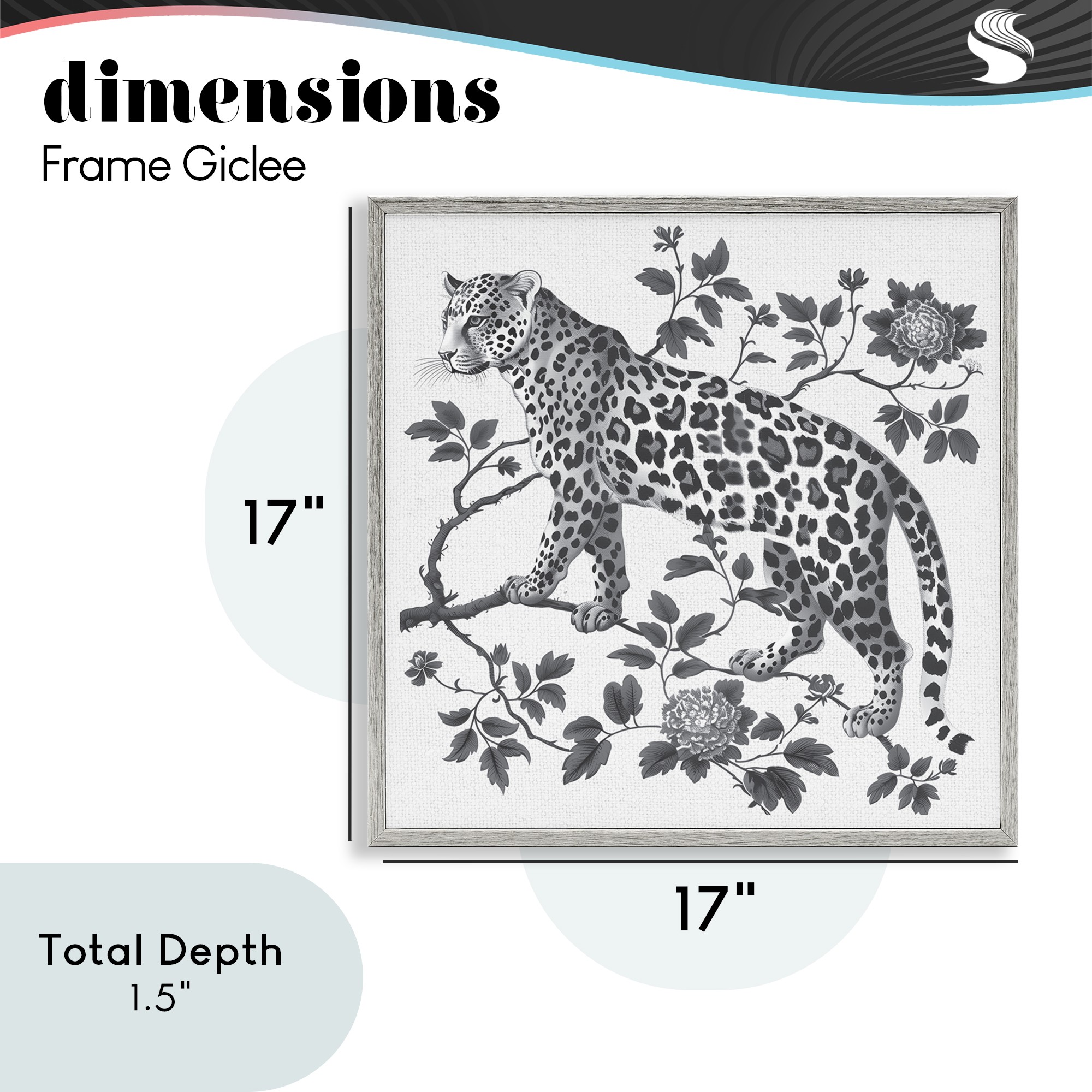 Monochrome Detail Leopard Gray Framed Giclee Art, design by Lettered and Lined