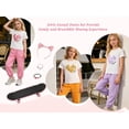 thumbnail image 4 of Jolyshlid Girls Outfits 6 Pcs Heart Printed Short Sleeve Tee Tops and Jogging Pants Set Summer Clothing Pink Blue Purple 13-14 Years, 4 of 10