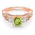thumbnail image 2 of Gem Stone King 18K Rose Gold Plated Silver Green Peridot White Lab Grown Diamond and White Moissanite Engagement Ring for Women (1.47 Cttw, Gemstone August Birthstone, Round 6MM and 3MM, Size 5), 2 of 4