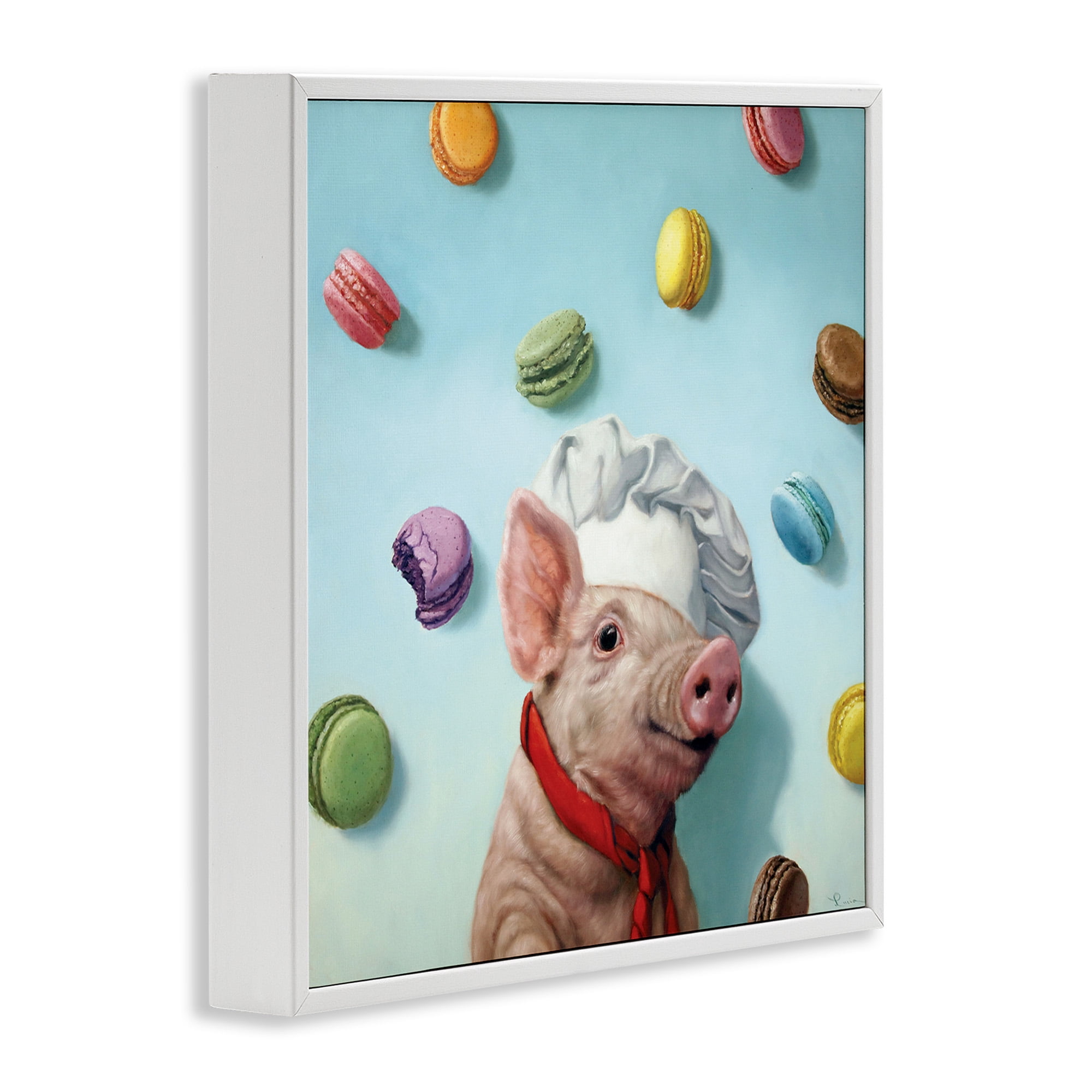 Stupell Industries Pig Chef with Playful Macarons Animals & Insects Painting White Framed Art Print Wall Art, 24 x 24