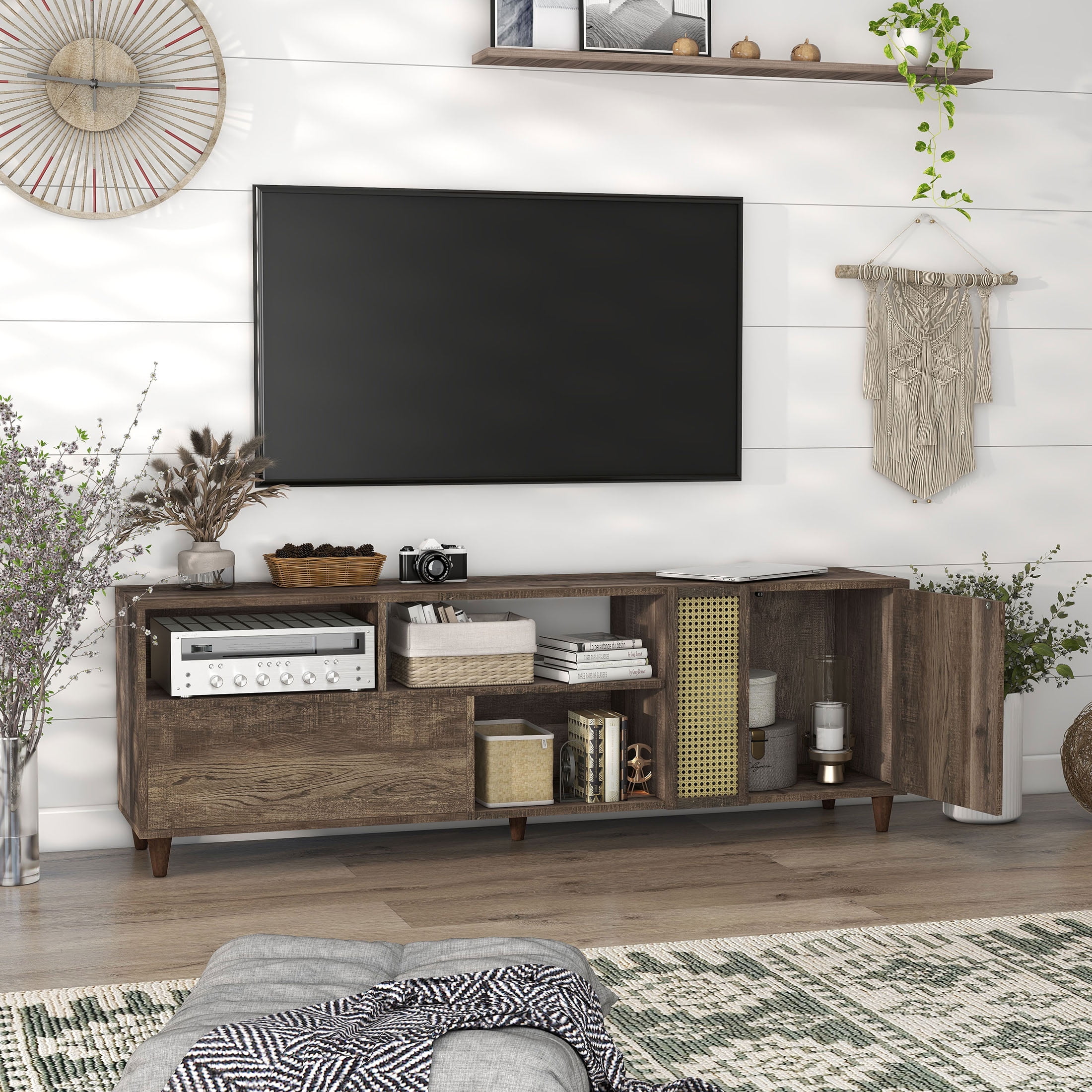 Furniture of America Burd TV Stand for TVs up to 78", Reclaimed Oak