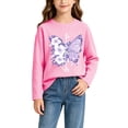 thumbnail image 5 of fnnxnal Girls Long Sleeve Cotton Tee, Pink Butterfly Floral Print T-Shirt, Crew Neck Casual Top for Kids Girls 2-13 Years,Size 2-3 T, 5 of 7