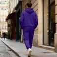 thumbnail image 5 of Dwelliawo Mens Hoodie Sweatsuit 2 Piece Heavyweight Solid Color Relaxed Fit Hoodie Jogging Running Pants Set Casual Fall Winter Suit with Pockets Purple M, 5 of 6