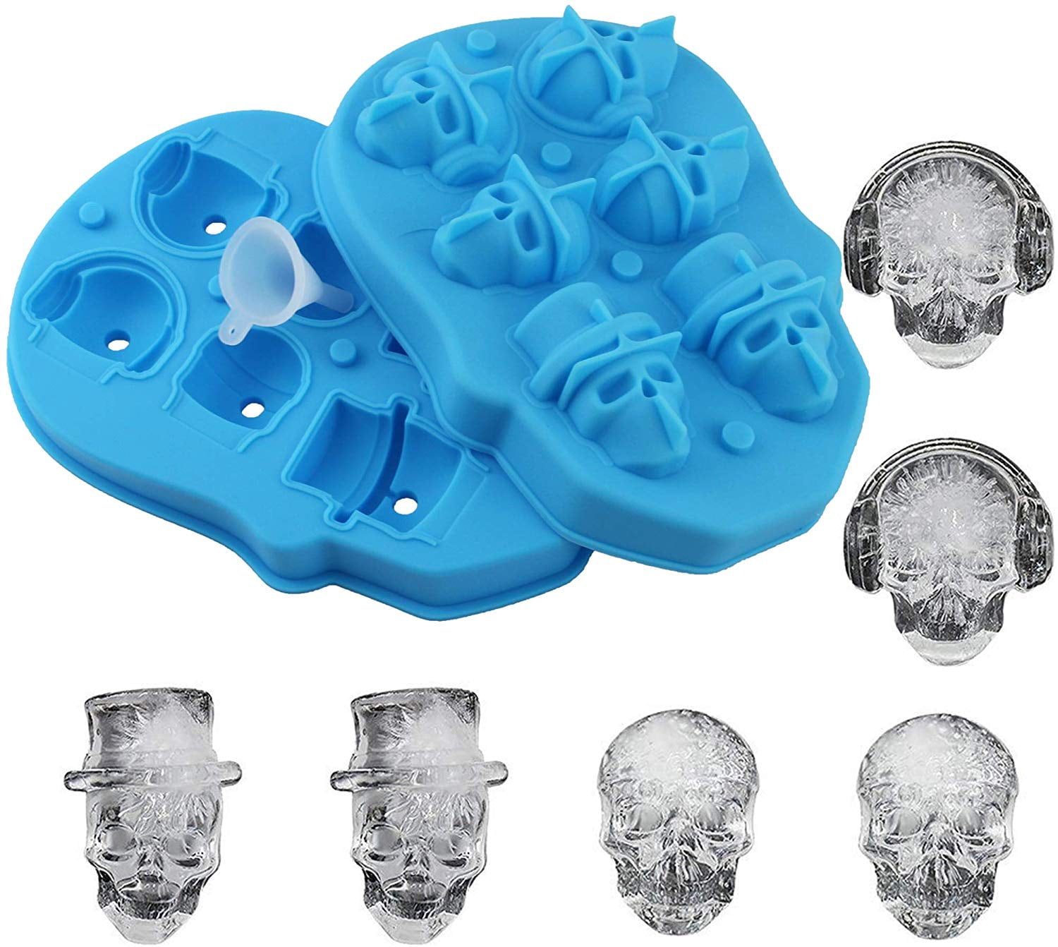 6 Holes Silicone 3D Skull Head Shape Ice Cube Trays Chocolate Candy Jelly Soap Molds for Halloween Theme Party Whiskey Wine Cocktail Ice Maker Food Grade…