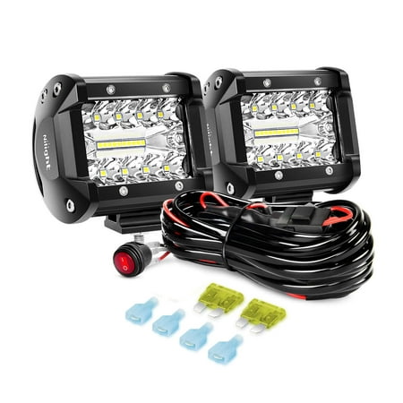Nilight LED Light Bar 2PCS 60W 4 Inch Flood Spot Combo LED Work Light Pods Triple Row Work Driving Lamp with 12 ft Wiring Harness kit for Trucks Boat Jeep UTV ATV Motorcycle Lighting,2 Year (Best Motorcycle Driving Lights)