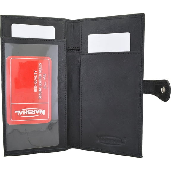 Marshal Genuine Leather Basic Checkbook Holder with Snap Closure Black