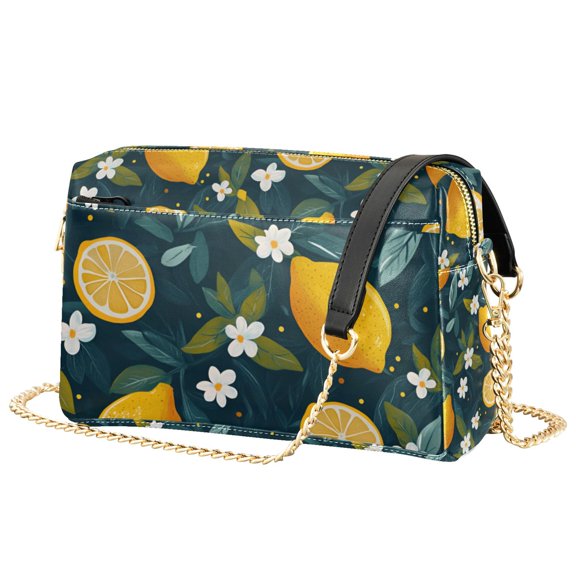FORMRS Women Crossbody Purse with Chain Strap Vegan Leather Shoulder Handbag, Green Lemons