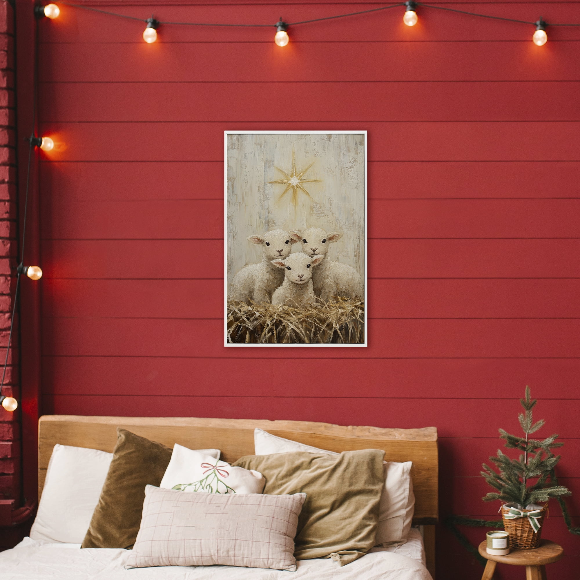 Christmas Lambs Trio White Framed Giclee Art, design by Petal Prints Design
