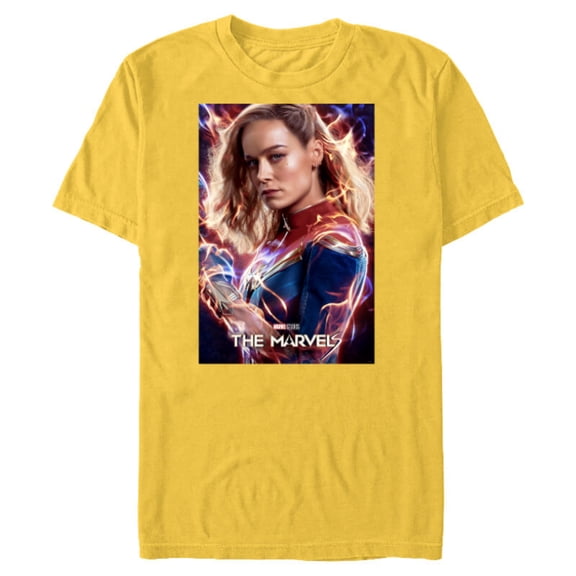 Marvel Studios The Marvels Captain Marvel Carol Cosmic Power - Short Sleeve Blended T-Shirt for Adults - Customized-Yellow