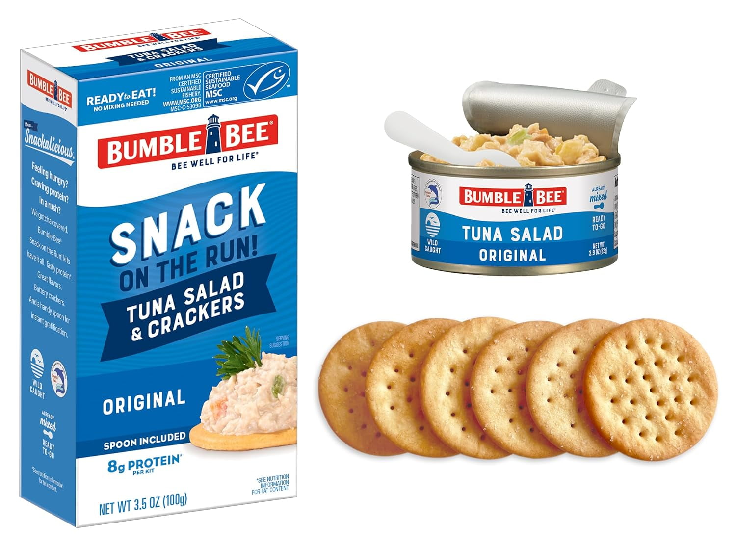 (12 pack) Bumble Bee Snack on The Run Tuna Salad with Crackers Kit, Wild Caught, Ready to Eat, Spoon Included, Shelf Stable Box, 3.5oz