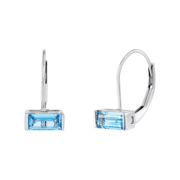 Women's Welry Natural Baguette-Cut Swiss Blue Topaz Drop Leverback Earrings in 14kt White Gold