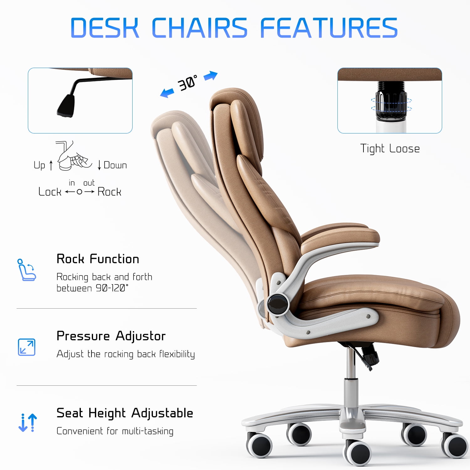 HomeZeer Big and Tall Office Chair 400lbs, High Back Leather Executive Office Chair with Adjustable Armrest, Modern Ergonomic Office Chair with Wide Seat and Lumbar Support, Brown