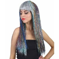 HPO AdultWomen Long Rainbow Tinsel Wig, Party Ready Fancy, Cosplay Halloween Wigs | Premium Breathable Capless Cap