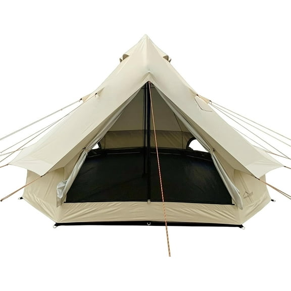 4m Outdoor Waterproof Sunshade Luxury Camping Tent, Lightweight 300D Oxford Yurt Tent, Family Bell Tent with 2 Stove Sockets (4-6 People)