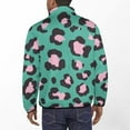 thumbnail image 3 of Pink Leopard Teal Background Print Men's Stand Collar Sweater Long Sleeve Clothing Loose Fit Sports Sweater, 3 of 8