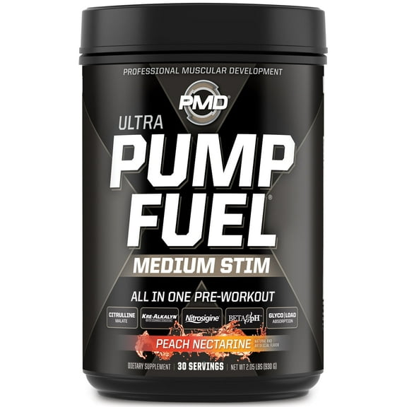 PMD Sports Ultra Pump Fuel - Pre Workout Drink Mix - Energy, Strength, Endurance, Recovery - Complex Carbohydrates and Amino Energy-Peach Nectarine (30 Servings)