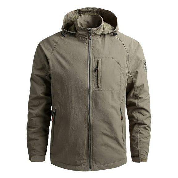 Lightweight Waterproof Rain Jacket Mens Running Hiking Windbreaker Jackets Zip Up Raincoat Khaki XXXXL