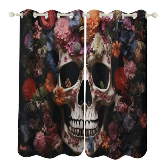 Blackout Curtains for Bedroom Gothic Skull Lover Full Room Darkening Grommet Curtains for Living Room,Thermal Insulated Ombre Drapes