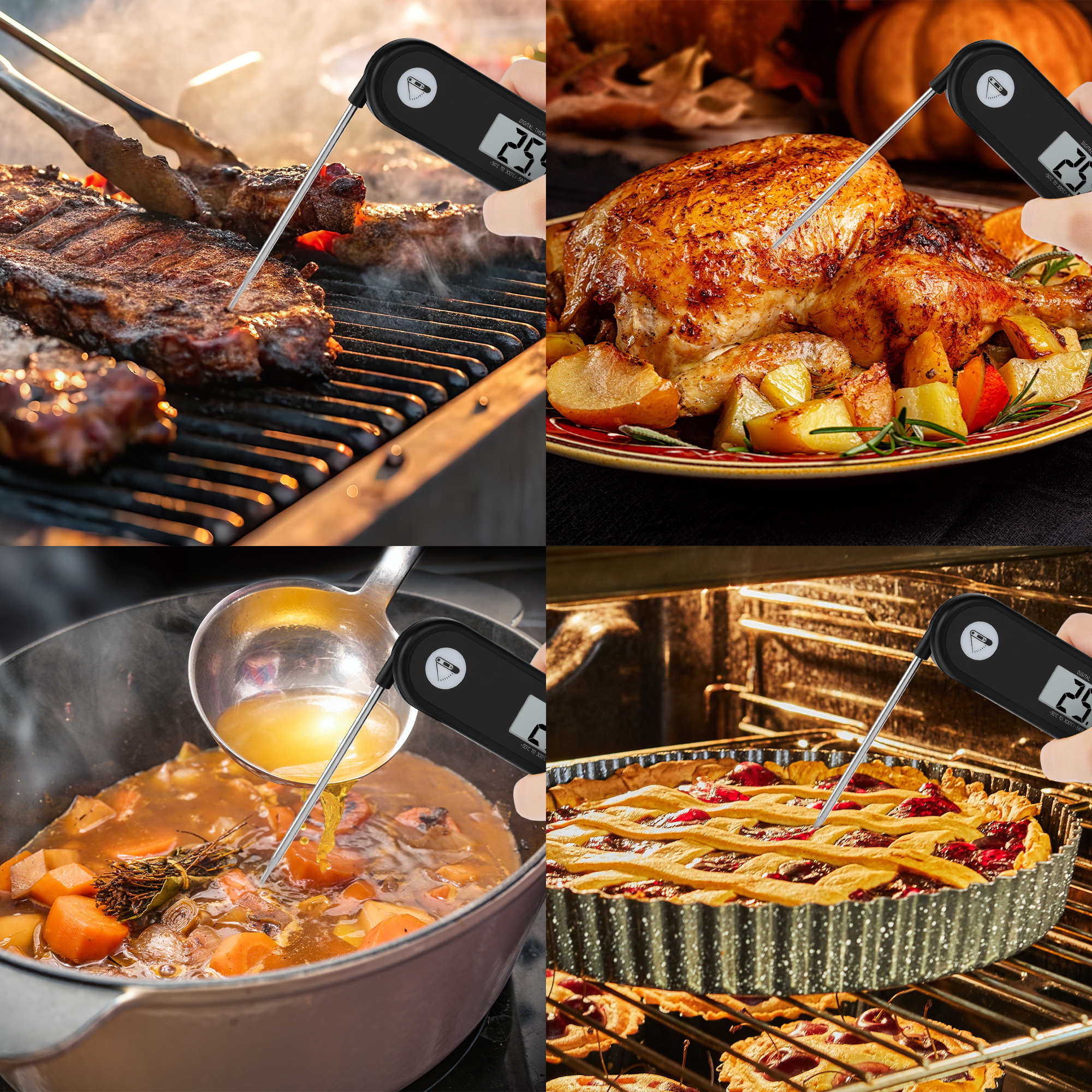 Unique Bargains Digital Meat Instant Read Foldable Cooking Thermometer Black