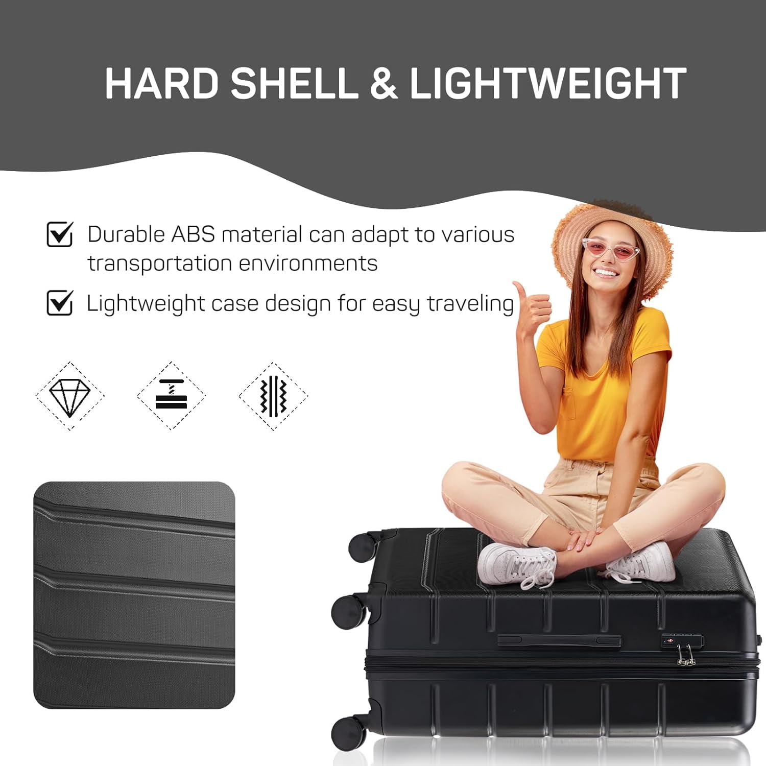 3-Piece Luggage Sets, Lightweight Hardside Suitcases with Spinner Wheels, Expandable Lightweight Rolling Suitcase Sets with TSA Lock, Black(20/24/28 Inch)