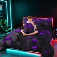 thumbnail image 3 of Manfei 3D Hexagon Neon Light Queen Bedding, Purple Glowing Cube Bedding Comforter Set Queen, Purple Black, Black Reversible 7-Piece, 3 of 6