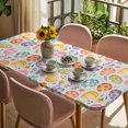 thumbnail image 3 of Easter Eggs Table Cloths for 5 Foot Rectangle Tables, Colorful Eggs Spring Flowers Leaves Rustic Blue Patio Waterproof Elastic Fitted Tablecloths, Washable Rectangular Table Cover for Camping, 3 of 8