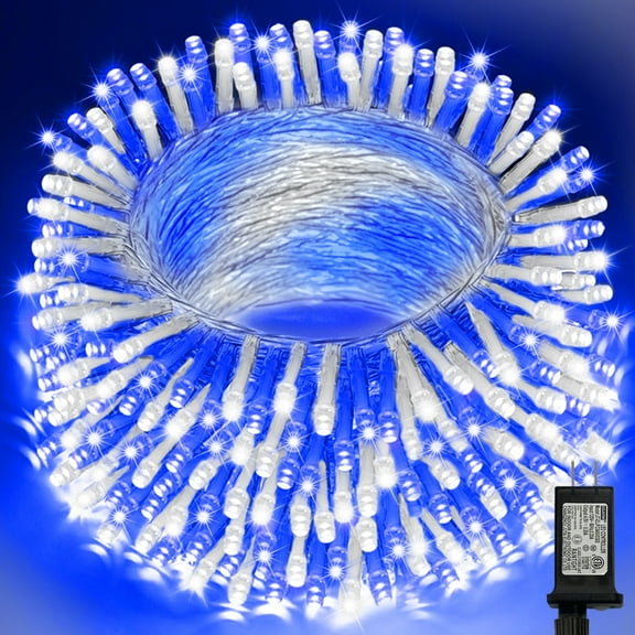 99FT 300 LED String Lights, White/Blue Fairy Lights Plug in, 16 Modes Transparent Wire, 29V Low Voltage for Indoor Outdoor Christmas Wedding Party Decoration