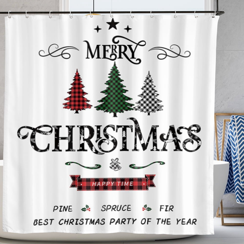 Rustic Farmhouse Shower Curtain Buffalo Check Christmas Tree Shower