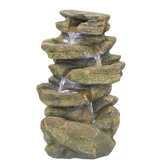 Multi-Level Rock Fountain with LED Lights