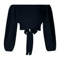 thumbnail image 5 of Womens Crop Tops Ruched Puff Sleeve Blouses Elegant Off Shoulder Long Sleeve Shirts Sexy Tie Back Streetwear Tops, 5 of 5